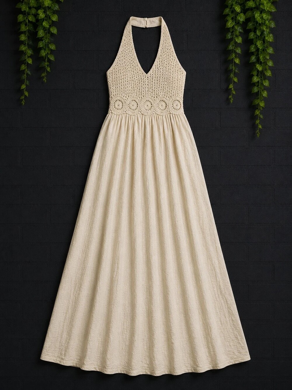 LOFT Cream Crochet Halter Maxi Dress Size 4 Boho Coastal Summer NWT